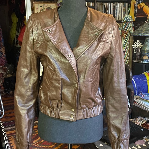 Chocolate brown leather jacket, S - Picture 2 of 6